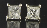 14kt Gold Princess Cut 2.16 ct Diamond Earrings