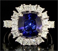14kt Gold 7.88 ct Cushion Sapphire & Diamond Ring