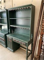 VINTAGE PAINTED DESK WITH OPEN HUTCH SHELF ON TOP