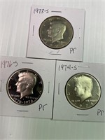 1973-S, 1974-S, 1976-S Proof Kennedy Halves x3