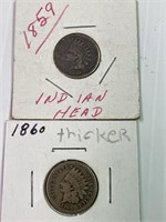 1859, 1860 Indian Head Cents-1st 2 years x2