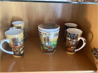 Set of 4 lg Tall cafe mugs w/ matching cookie jar