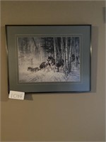 Wolf picture, hanging wall fake plant