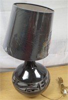Native Black On Black Pottery Lamp & New Lampshade