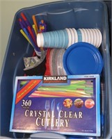 Bin of Assorted Party Supplies