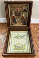Framed Cross Stitch and Needlepoint Tapestry Art