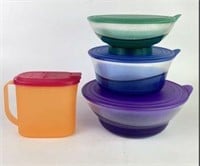 Colorful Tupperware Bowls & Pitcher with Lids