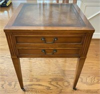 2-Drawer Side Table with Leather Inset Top on