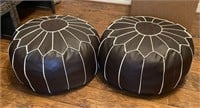 Pair of Faux Leather Moroccan Style Poufs