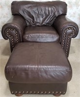 Chocolate leather chair w  nailhead trim