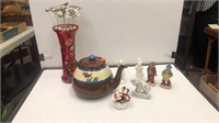 Russian Vase, English Teapot, Japanese Figurines,