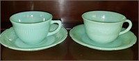 Pair Fire King jadeite cups and saucers good shape