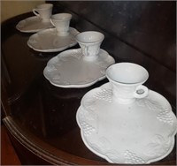 Lot of 4 Milk Glass Snack Tray and cup sets