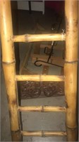 Lot of decorative wood & metal pieces.  Ladder.