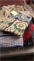 Lot of 3 textiles.  Table topper. Checkers/ tic