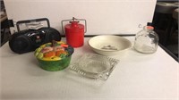Lot of Vintage Glassware, Small Radio, and more