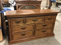 Oak dresser with mirror and tile inlay