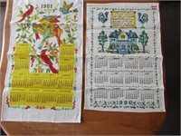 2 Vintage Calendar Towels 1981 & 1990