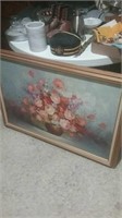 Large floral oil painting on canvas framed