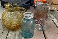 2 Water Pitchers & Quart Canning Jar