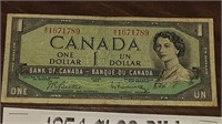 CANADIAN 1954 $1.00 NOTE W/O1671789