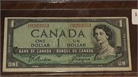 CANADIAN 1954 $1.00 NOTE U/L0203953