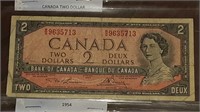 CANADIAN 1954 $2.00 NOTE R/G9635713