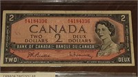 CANADIAN 1954 $2.00 NOTE W/U4184336