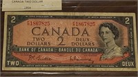 CANADIAN 1954 $2.00 NOTE F/R1867825