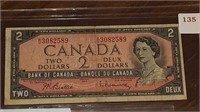 CANADIAN 1954 $2.00 NOTE K/U3082589