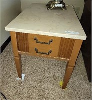 Pair of marble top wooden 1 drawer end tables
