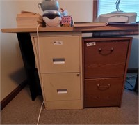 2 – 2 drawer file cabinets, 1 wood, 1 metal