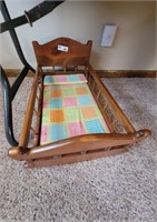 Wooden baby doll rocking bed