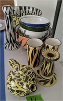 Zebra Striped Bowls, Candle Holder, Teapot, Cups