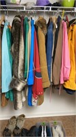 Contents Of Closet. Ladies Jackets, Shoes, Men's