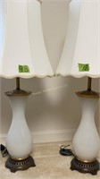 White Glass Venini Style Table Lamps 36" Tall