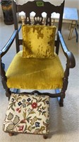 Yellow Rocking Chair, Queen Anne Crewel Footstool