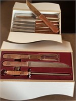 Butcher knife, sharpener & fork, Steak knife set