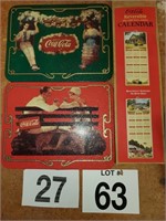 2 Coca-Cola placards and'01-'02 calendar