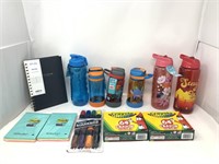 New school supplies and water bottles