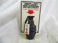 Complaint Department Grenade Sign