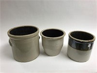 3 stoneware crocks
