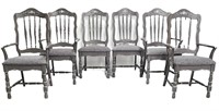 Set of six silver painted wood dining chairs