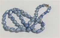 Blue Pearl Necklace, Sterling Clasp