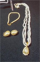 Pearl Style Necklace, Bracelet, Earrings