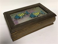 Jan R. Mitchell Art Glass & Wood Fish Design Box