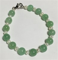 Jade Cultured Pearl Sterling Silver Bracelet