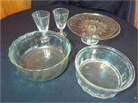 Glass Bowls, Cake Plate, Stemware (5)