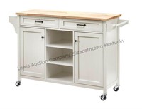 Rockford White Kitchen Cart with Butcher Block