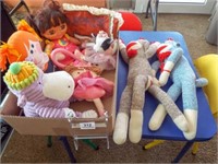 Dolls, Sock Monkeys, Plush Animals - 1 box
